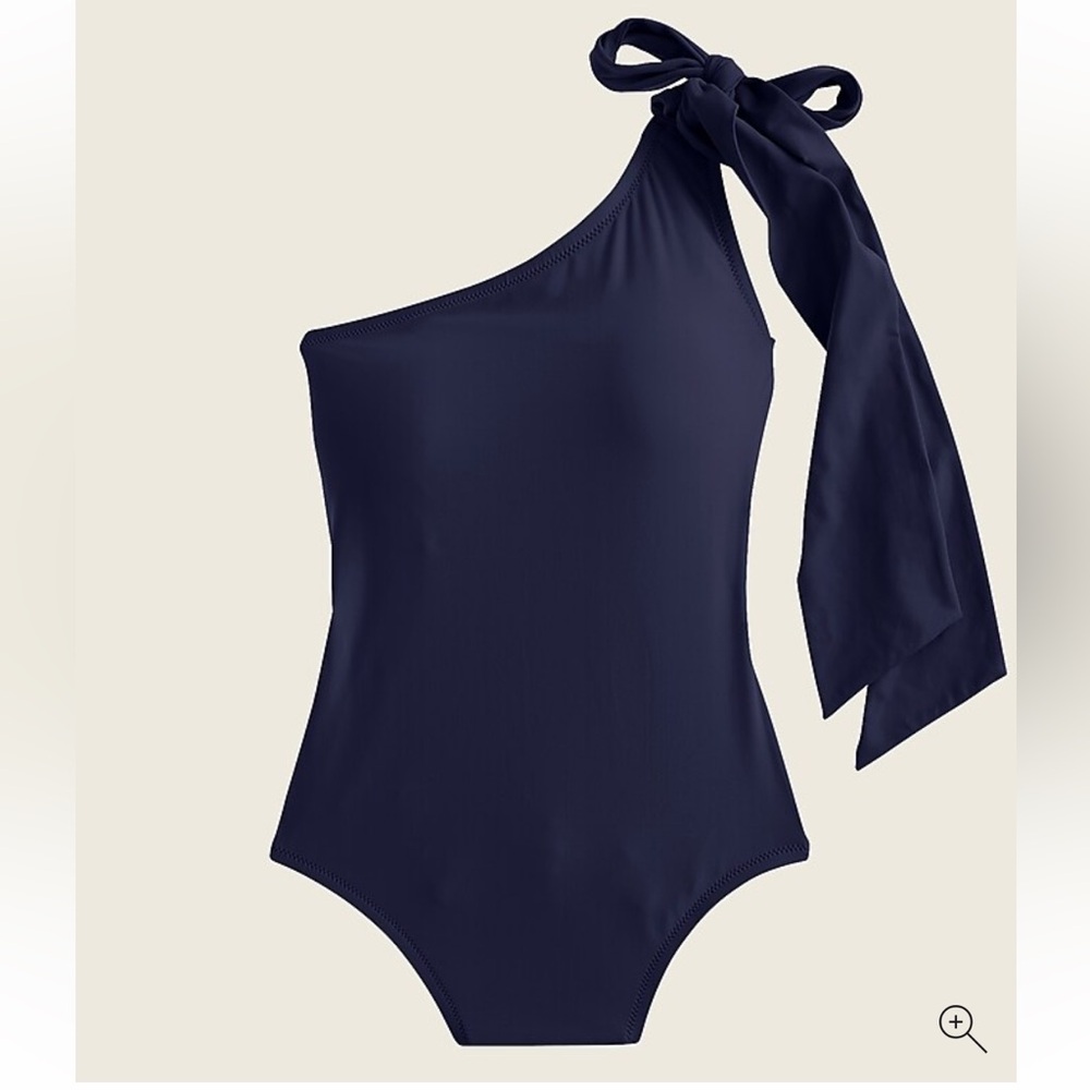 J Crew Bow Tie One Shoulder One Piece Navy Blue Swimsuit Size 10